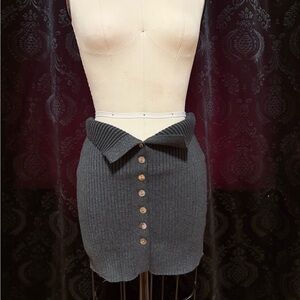 Finesse Charcoal Ribbed Button-Front Mini Skirt